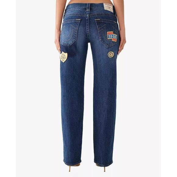 True Religion Jeans Womens 31x32 Ricki Relaxed Straight Patches Embroidered Plus - Picture 3 of 13
